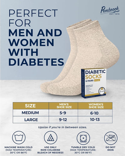 Ankle Diabetic Socks for Women & Men, 6 Pairs