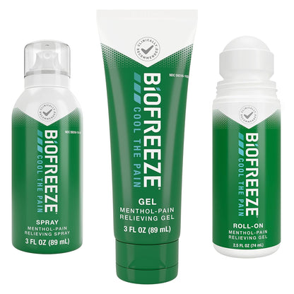 Biofreeze Pain Relief Gel, Spray, Roll-On Pack