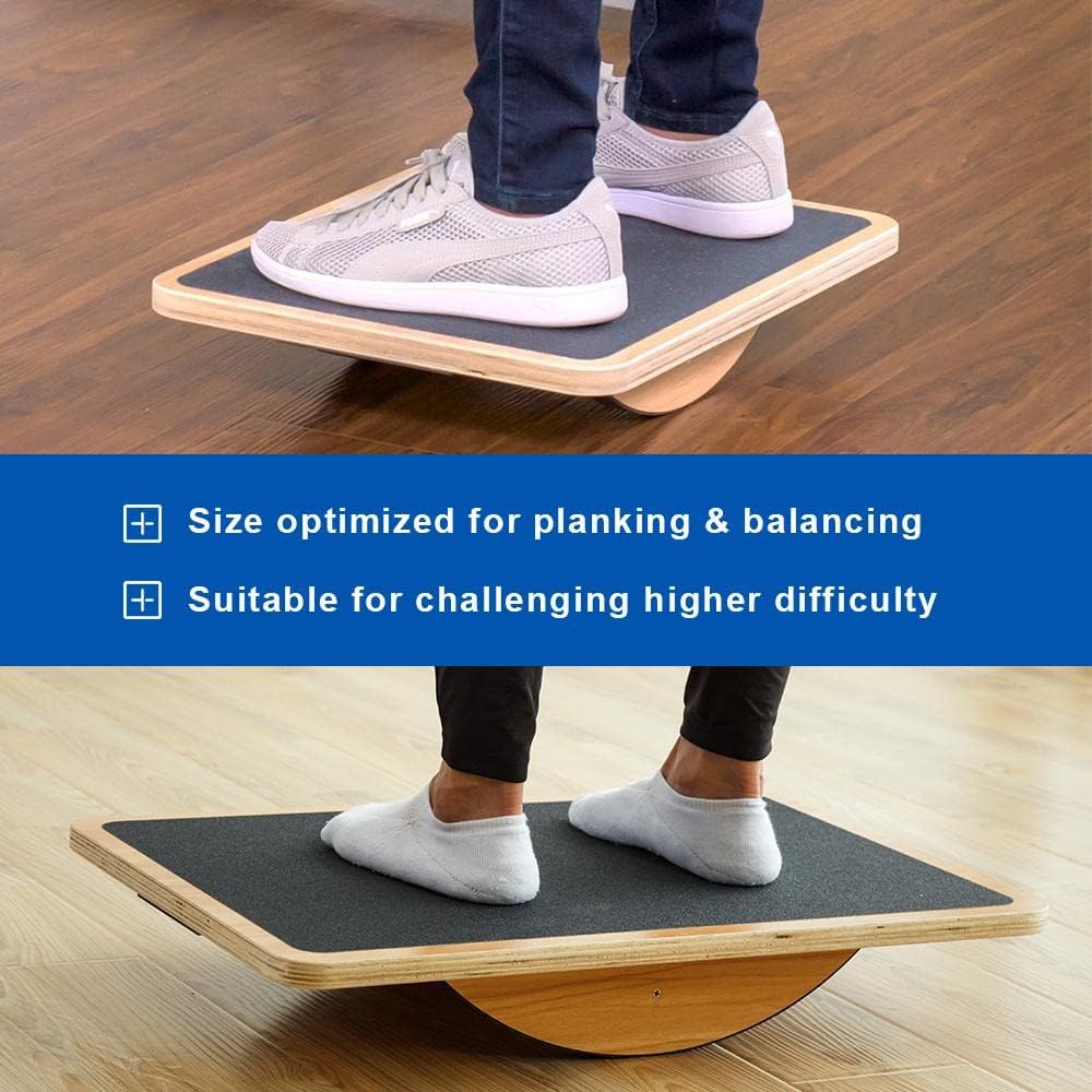 Professional Wooden Balance Board, Rocker Board, Wood Standing Desk Accessory, Balancing Board for Under Desk, Anti Slip Roller, Core Strength, Stability, Office Wobble Boards