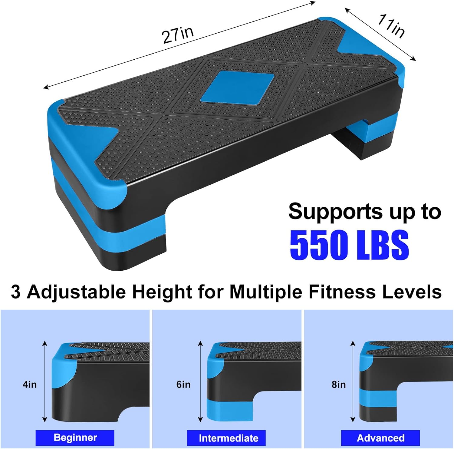 Adjustable Workout Aerobic Stepper, 4”-6”-8”