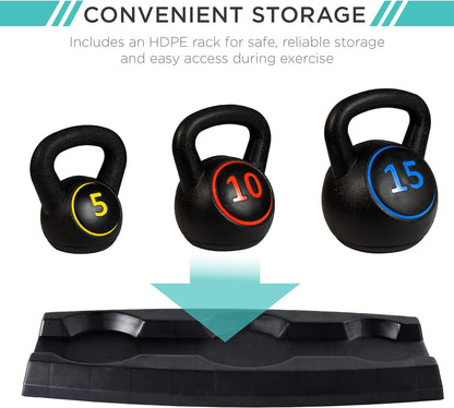 3-Piece Kettlebell Set with Storage Rack